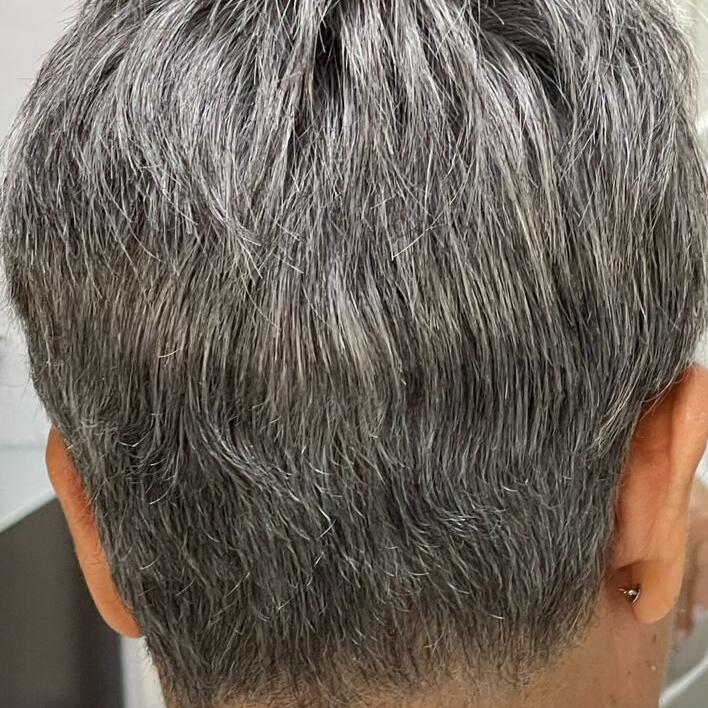 Custom Human gray Hair Hand Tied Form Fitted to Client.  Hairpiece. Color Highlights to Spec.  Medical wig cranial prosthesis