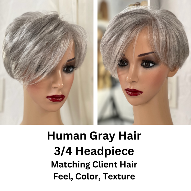 100% Human Gray Hair with lowlights to match client hair